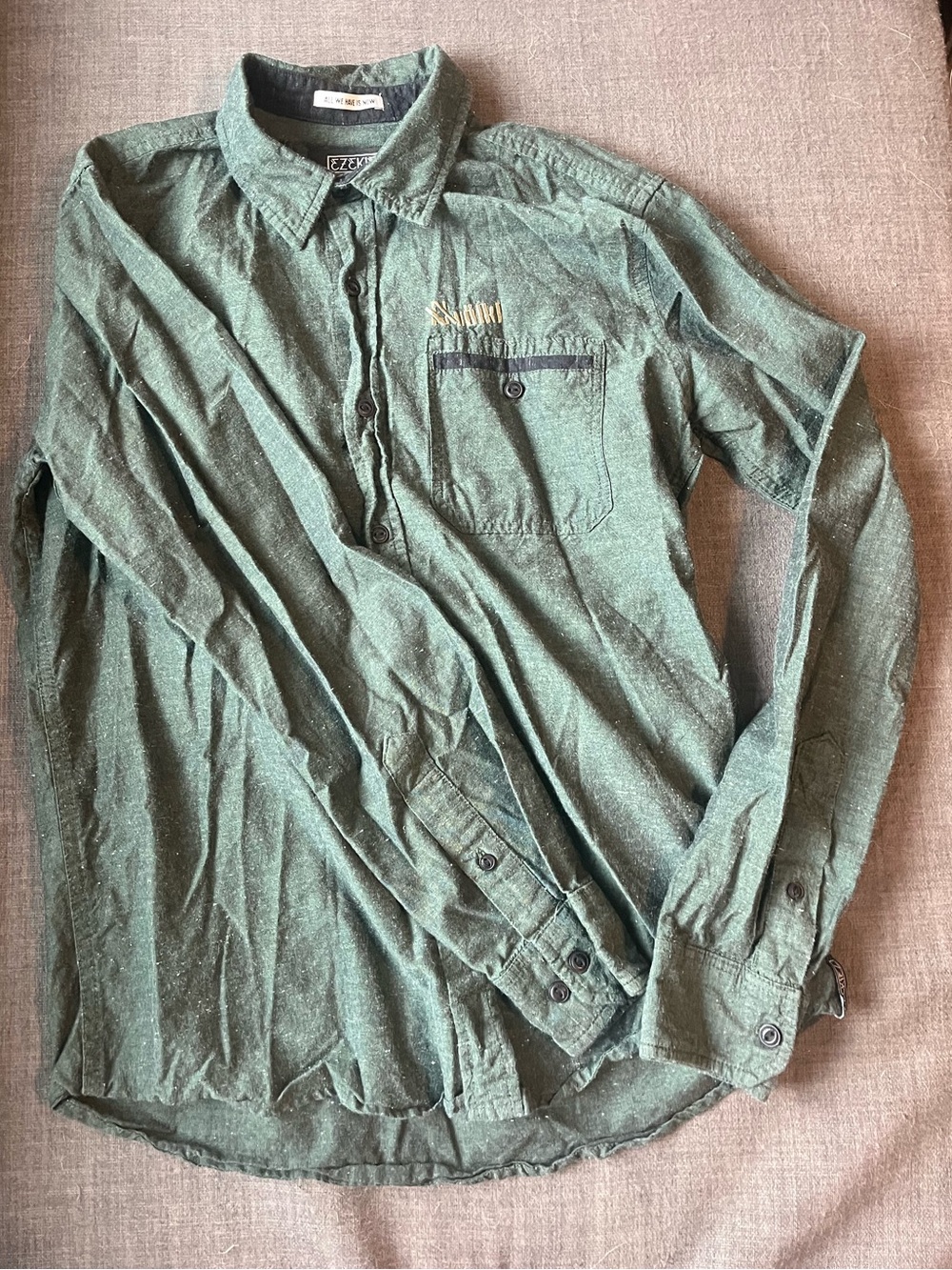 100% Cotton Ezekiel Green Casual Button-Down Shirt